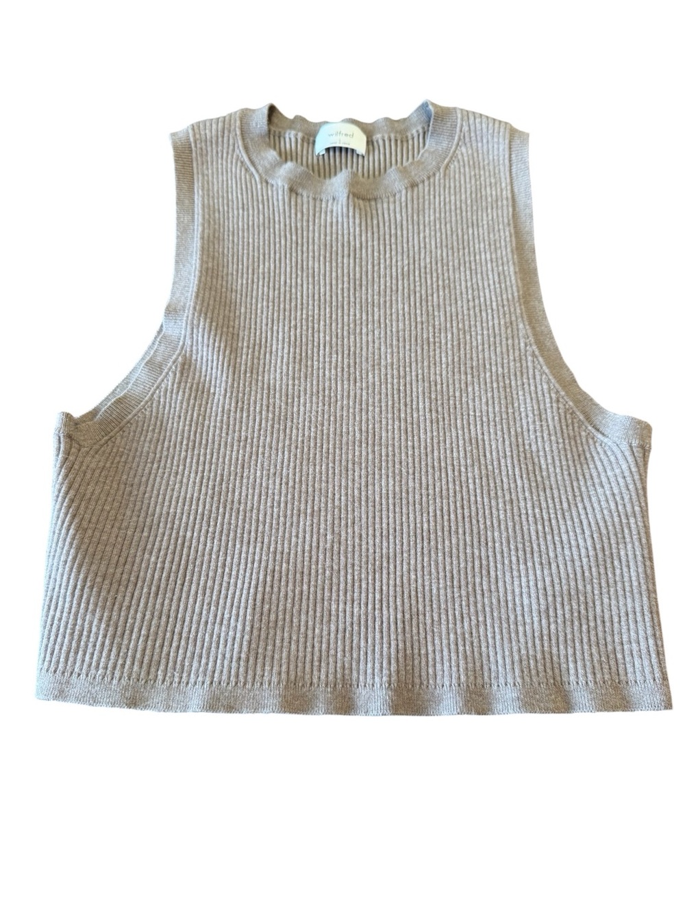 Aritzia Wilfred Reso Tank Crop Top Knit Sweater Sleeveless Tan 82001 Size L